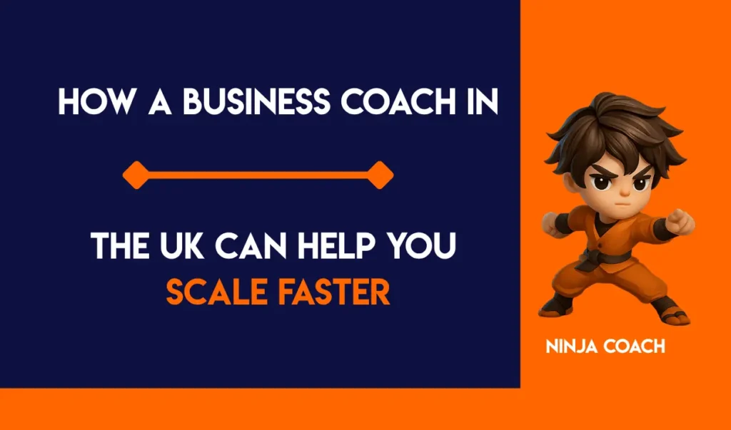 A UK business owner and coach reviewing growth charts in a sleek boardroom, symbolising the fast-track to scaling with expert support.