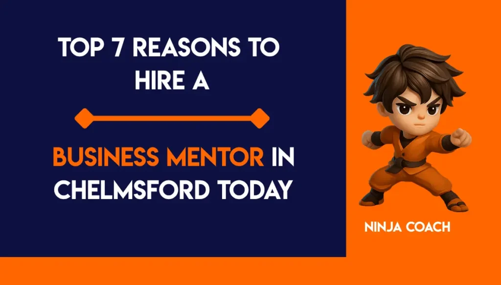 Business mentor in Chelmsford advising a small business owner on strategy and growth in a modern office.