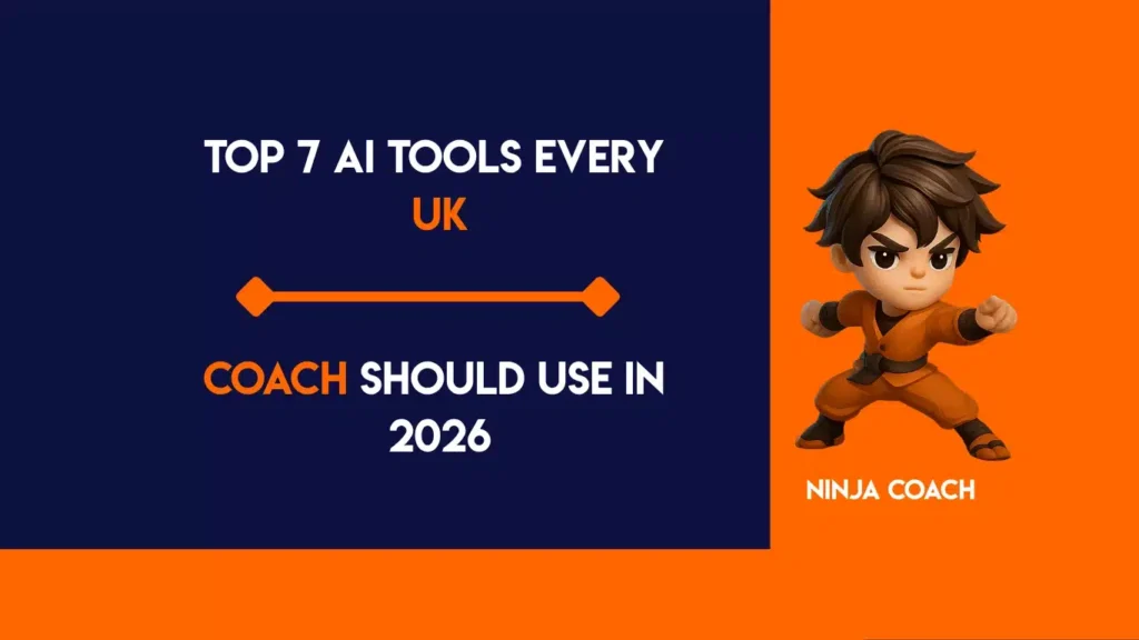 Coach using AI tools on a laptop alongside digital dashboards, illustrating how UK coaches leverage technology in 2026.