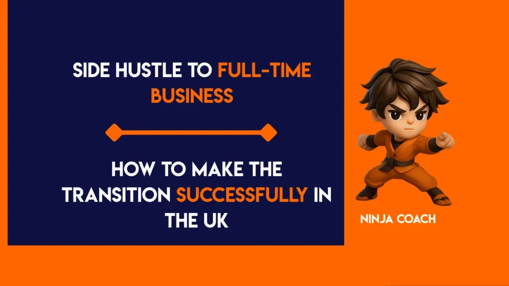 Entrepreneur working on a side hustle at home while planning transition to a full time business